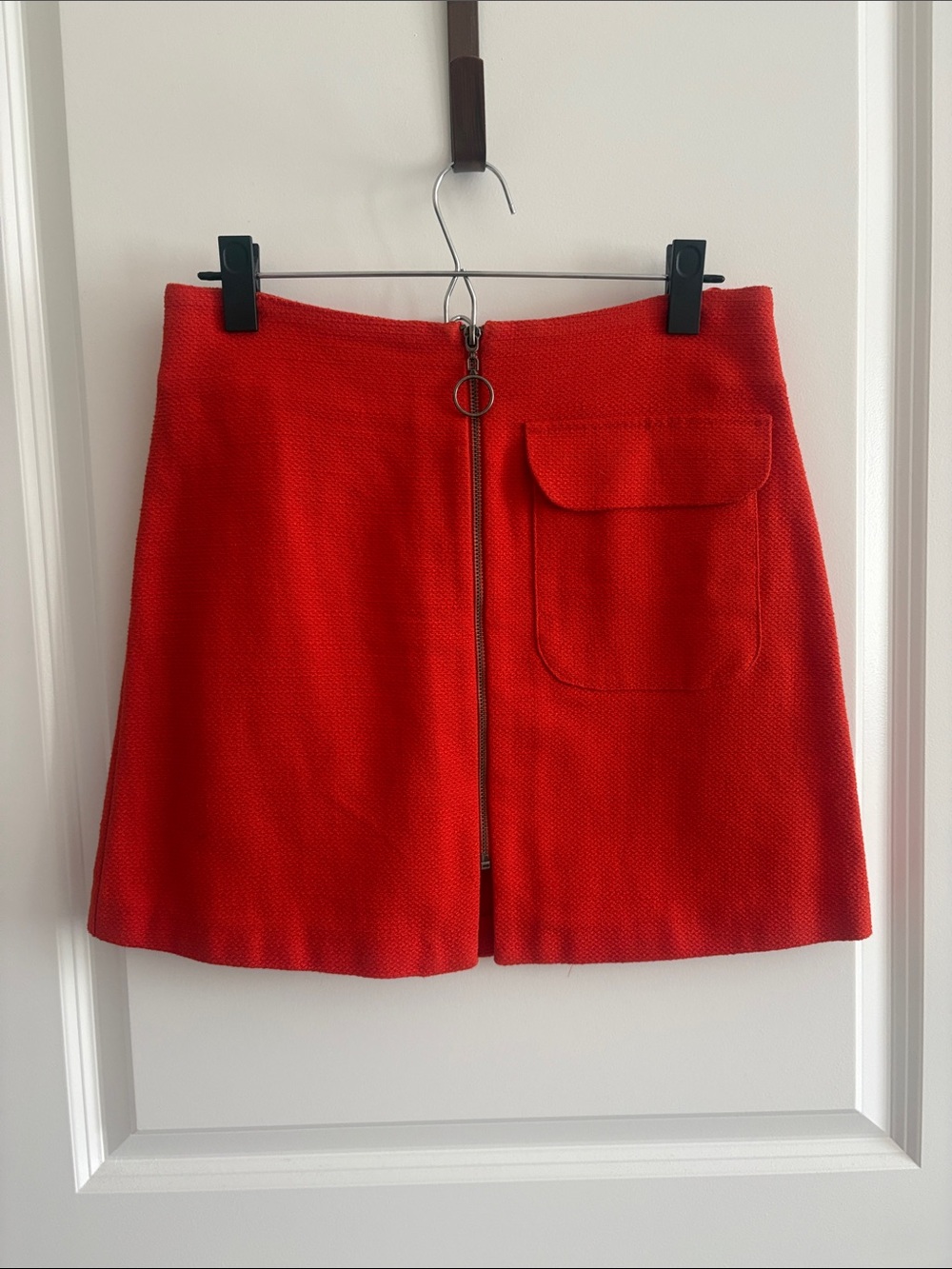 Topshop Red Zip-Front Mini Skirt with Pocket Flap